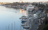 el barco de pasajeros de la compa�ia acciona trasmediterranea atracado en la estacion meritima del puerto de mahon