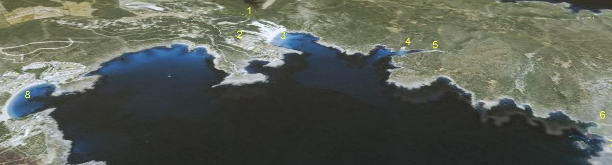 Mapa del area costera de Arenal den Castell, costa norte de Menorca